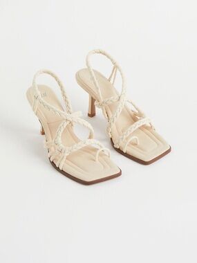 Cream Braided Strap Slingback Heels